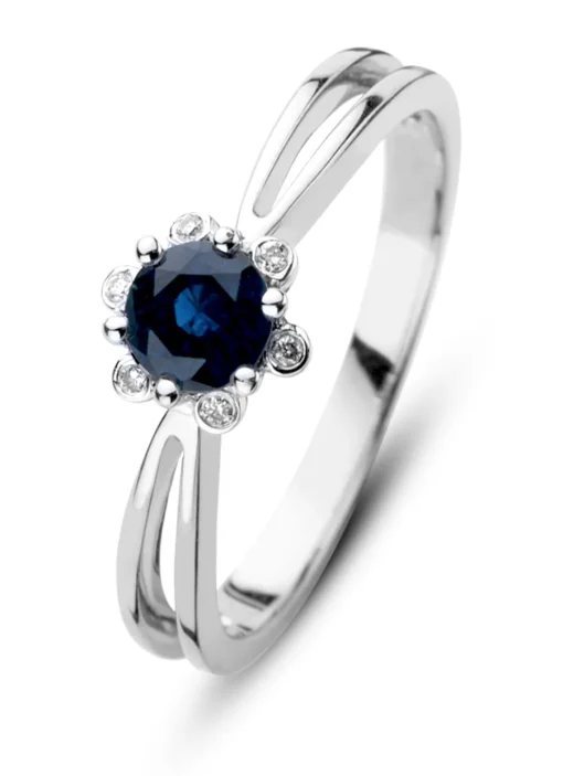 Witgouden ring, 0.50 ct blauwe saffier, Empress