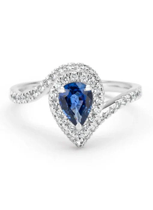 Witgouden ring, 0.86 ct blauwe saffier, Majestic
