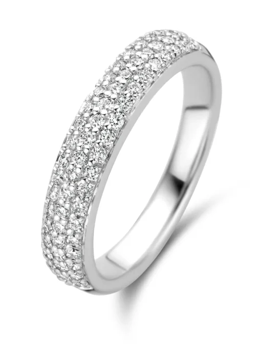 Witgouden ring, 0.45 ct diamant, Caviar