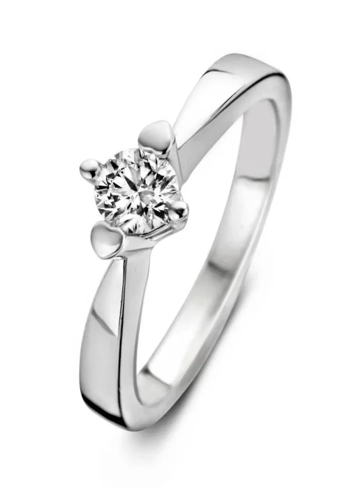 Witgouden ring, 0.16 ct diamant, Hearts & Arrows