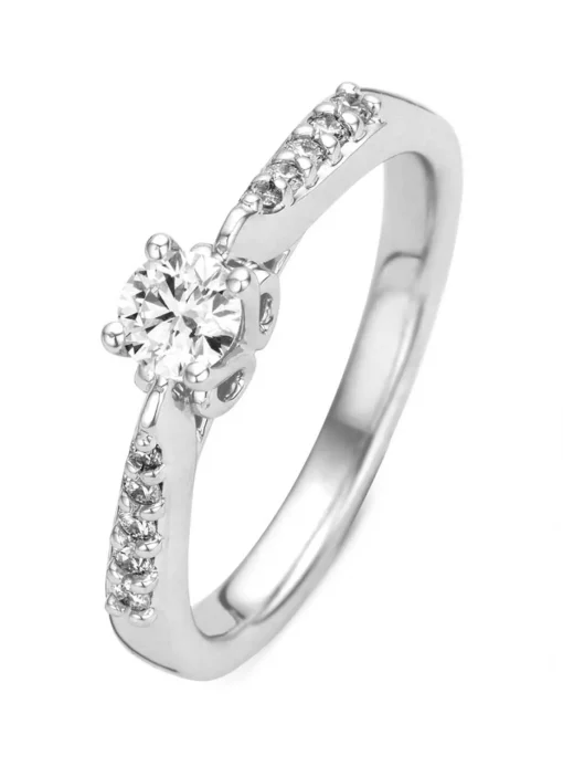 Witgouden ring, 0.73 ct diamant, Hearts & Arrows