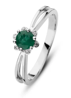 Witgouden ring, 0.38 ct smaragd, Empress