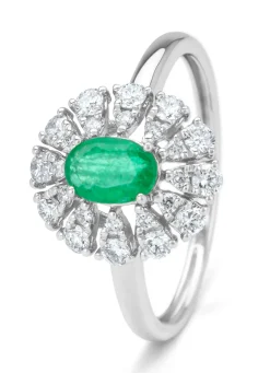 Witgouden ring, 0.48 ct smaragd, Majestic