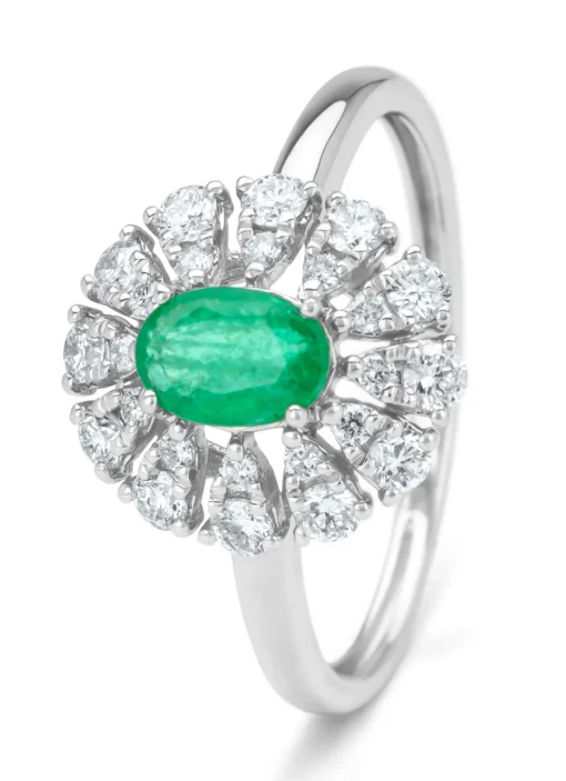 Witgouden ring, 0.48 ct smaragd, Majestic