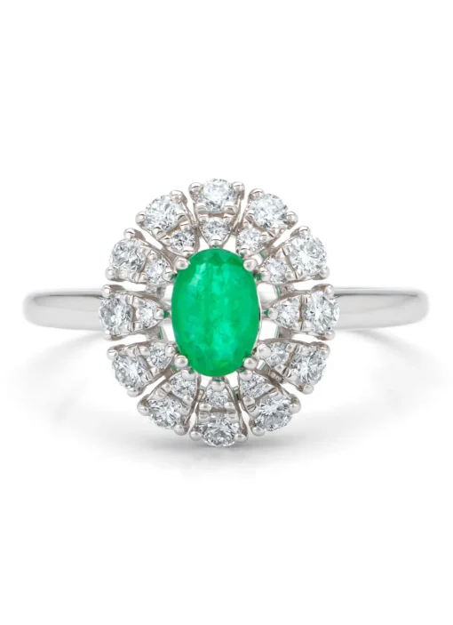 Witgouden ring, 0.48 ct smaragd, Majestic