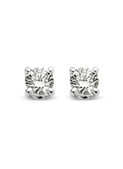 Witgouden solitair oorstekers, 0.10 ct diamant, Groeibriljant