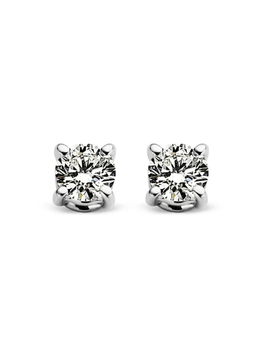 Witgouden solitair oorstekers, 0.14 ct diamant, Groeibriljant