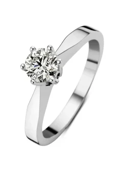 Witgouden solitairring, 0.32 ct diamant, Groeibriljant