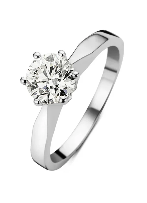 Witgouden solitairring, 0.89 ct diamant, Groeibriljant