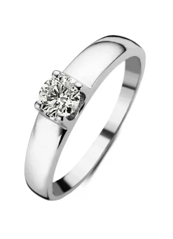 Witgouden solitairring, 0.45 ct diamant, Groeibriljant