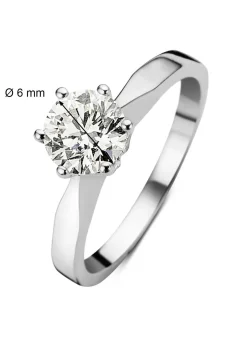 Witgouden solitairring, 0.91 ct diamant, Groeibriljant